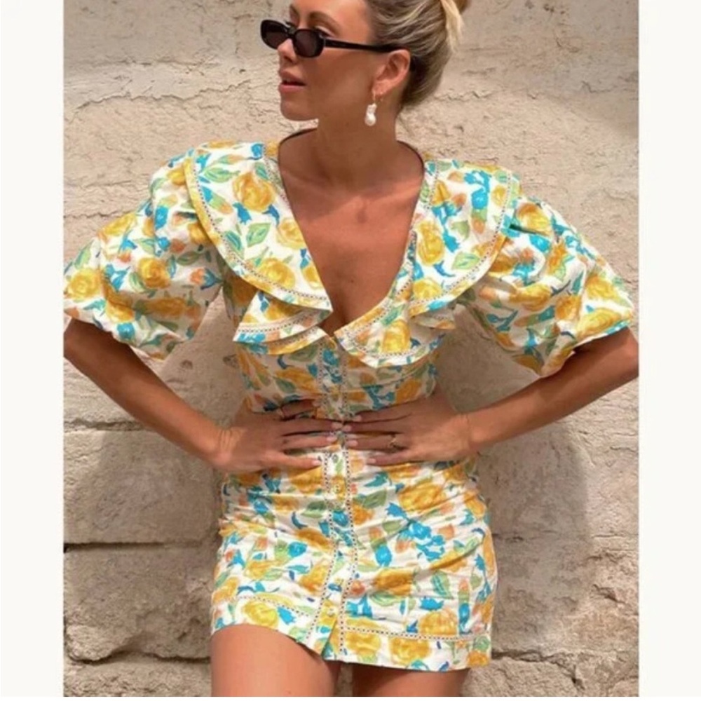 Spell Floral Mini Dress - Yellow and Blue